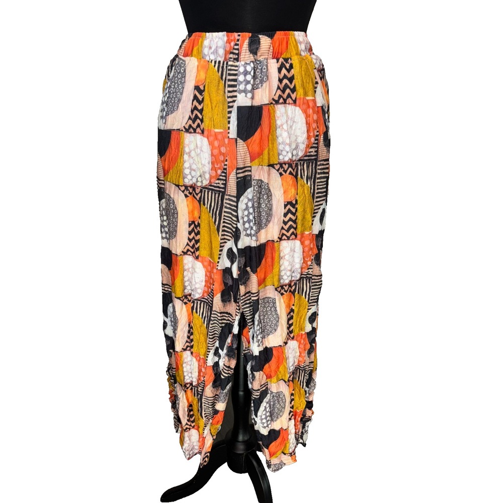 Crinkle Pull On Pants by Shana Womens M Orange Abstract Print Fall Halloween